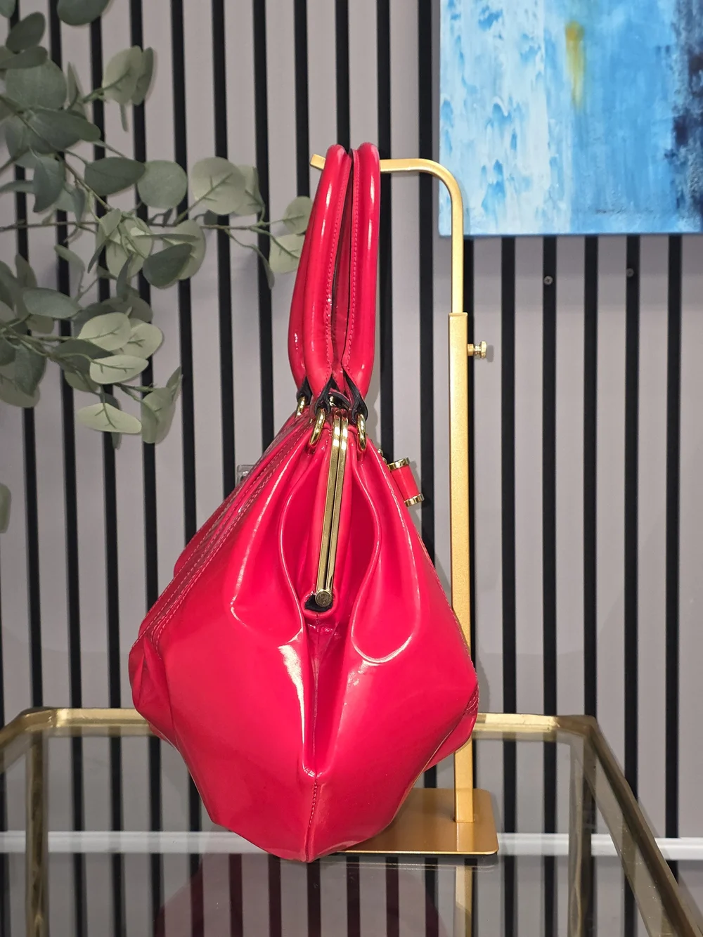 Alexander McQueen Red Elvie Frame Patent Top-Handle Satchel Bag RARE
